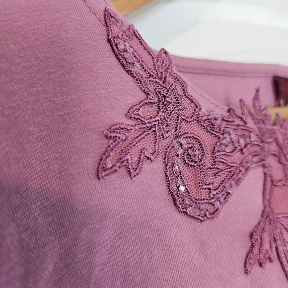 Vintage JM Collection Blouse Womens Large Pink Lace Floral Stretch Soft Casual - Picture 4 of 8